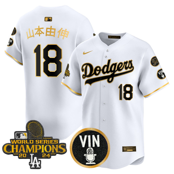 LA Dodgers 2025 Vin Scully & #34 Fernando Patch Gold Vapor Premier Limited Jersey - White Gold Yamamoto