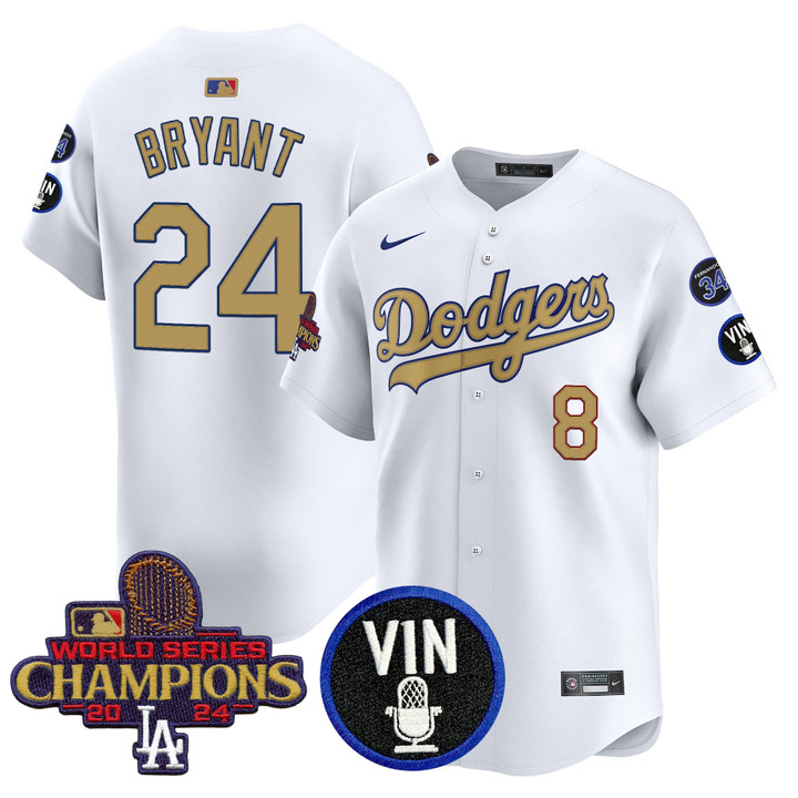 LA Dodgers 2025 Vin Scully & #34 Fernando Patch Gold Vapor Premier Limited Jersey - White Kobe Bryant