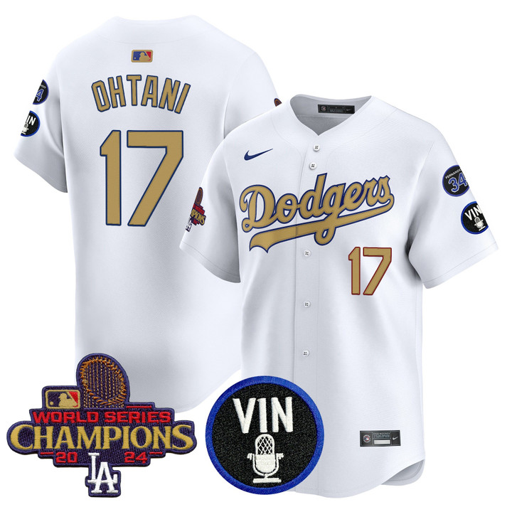 LA Dodgers 2025 Vin Scully & #34 Fernando Patch Gold Vapor Premier Limited Jersey - White Shohei Ohtani