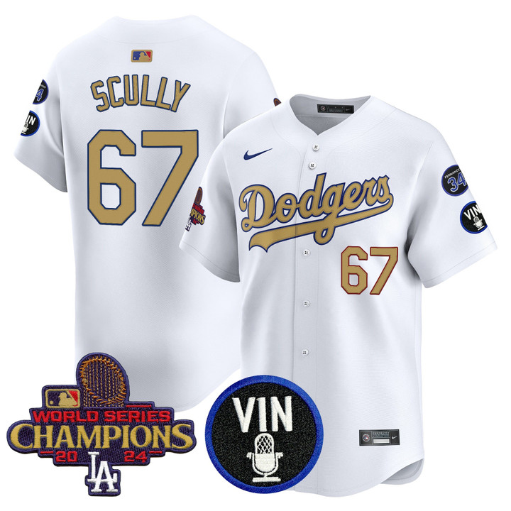 LA Dodgers 2025 Vin Scully & #34 Fernando Patch Gold Vapor Premier Limited Jersey - White Vin Scully