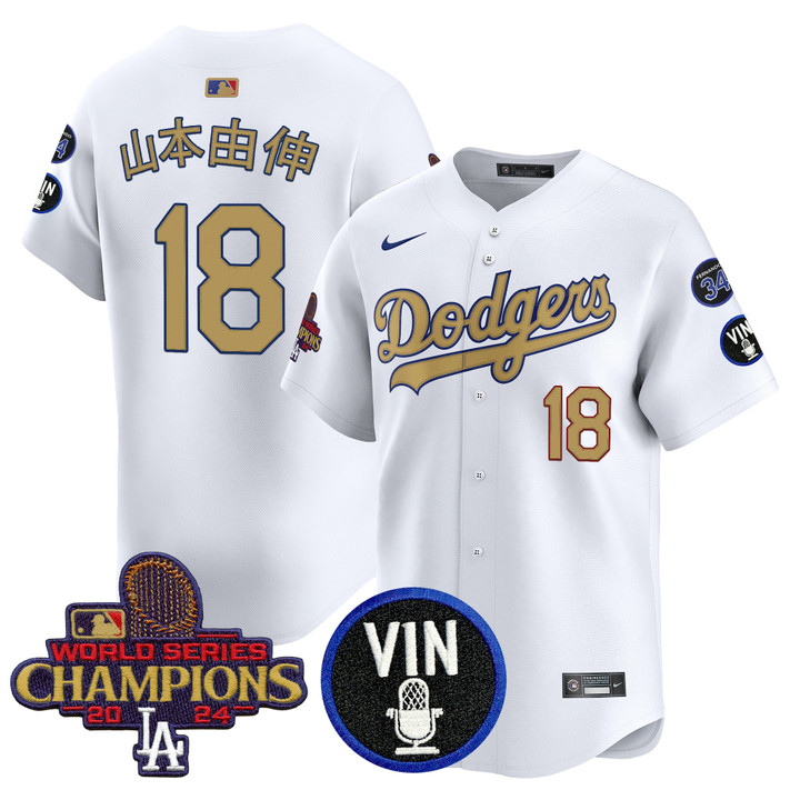 LA Dodgers 2025 Vin Scully & #34 Fernando Patch Gold Vapor Premier Limited Jersey - White Yamamoto