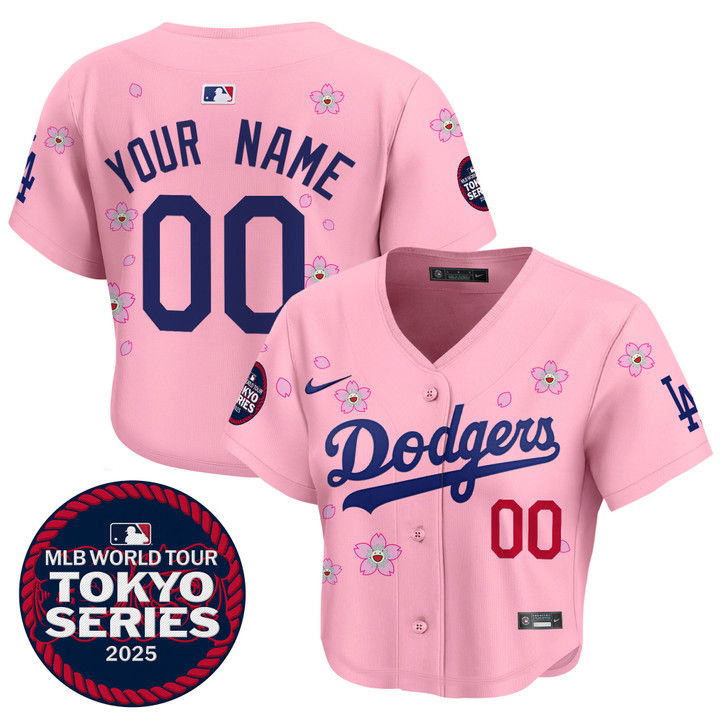LA Dodgers Tokyo Series 2025 Crop Top Baseball Custom Jersey - Stitched Pink