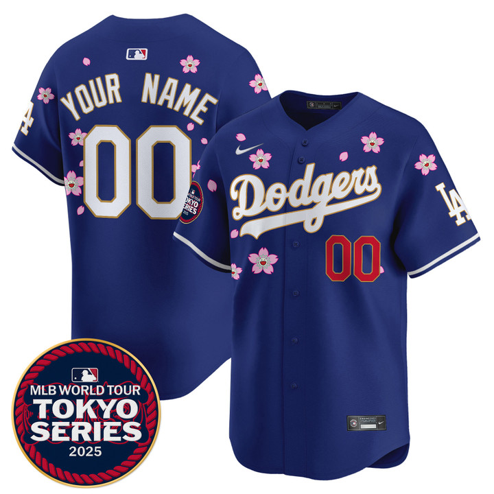LA Dodgers Tokyo Series 2025 Gold Trim Vapor Premier Limited Custom Jersey - Stitched Royal
