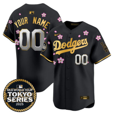 LA Dodgers Tokyo Series 2025 Gold Trim Vapor Premier Limited Custom Jersey V2 - Stitched Black Gold