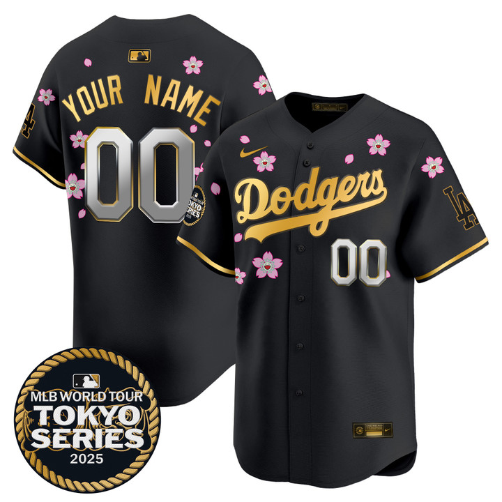 LA Dodgers Tokyo Series 2025 Gold Trim Vapor Premier Limited Custom Jersey V2 - Stitched Black Gold