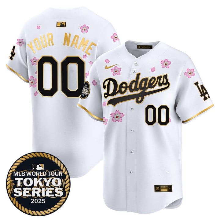 LA Dodgers Tokyo Series 2025 Gold Trim Vapor Premier Limited Custom Jersey V2 - Stitched White Gold
