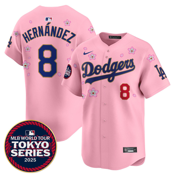 LA Dodgers Tokyo Series 2025 Gold Trim Vapor Premier Limited Jersey - Stitched Cherry Blossom Kike Hernandez