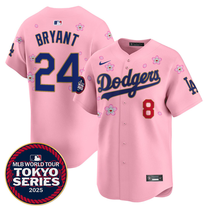 LA Dodgers Tokyo Series 2025 Gold Trim Vapor Premier Limited Jersey - Stitched Cherry Blossom Kobe Bryant