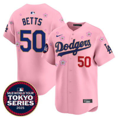 LA Dodgers Tokyo Series 2025 Gold Trim Vapor Premier Limited Jersey - Stitched Cherry Blossom Mookie Betts