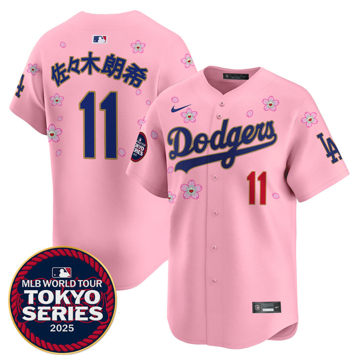 LA Dodgers Tokyo Series 2025 Gold Trim Vapor Premier Limited Jersey - Stitched Cherry Blossom Roki Sasaki