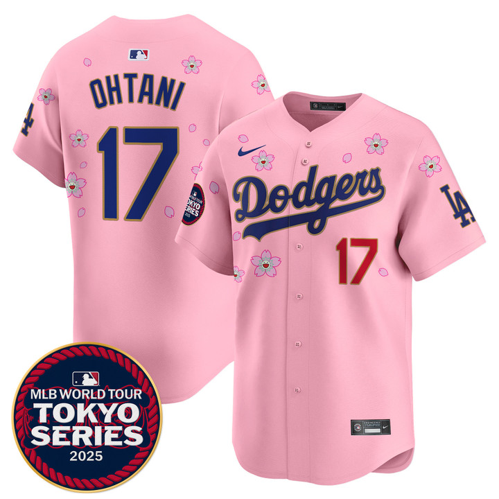 LA Dodgers Tokyo Series 2025 Gold Trim Vapor Premier Limited Jersey - Stitched Cherry Blossom Shohei Ohtani