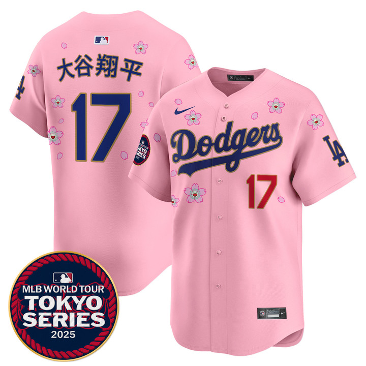 LA Dodgers Tokyo Series 2025 Gold Trim Vapor Premier Limited Jersey - Stitched Cherry Blossom Shohei Ohtani