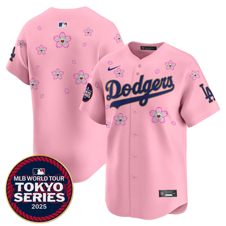 LA Dodgers Tokyo Series 2025 Gold Trim Vapor Premier Limited Jersey - Stitched Cherry Blossom Team