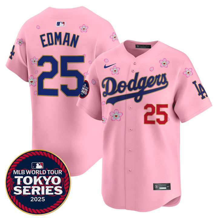LA Dodgers Tokyo Series 2025 Gold Trim Vapor Premier Limited Jersey - Stitched Cherry Blossom Tommy Edman