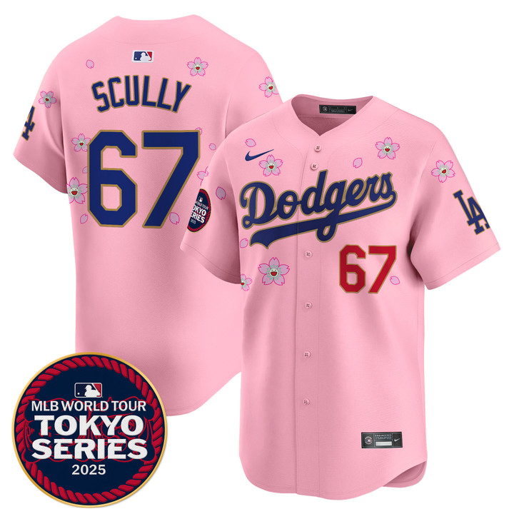LA Dodgers Tokyo Series 2025 Gold Trim Vapor Premier Limited Jersey - Stitched Cherry Blossom Vin Scully