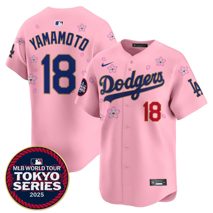 LA Dodgers Tokyo Series 2025 Gold Trim Vapor Premier Limited Jersey - Stitched Cherry Blossom Yamamoto