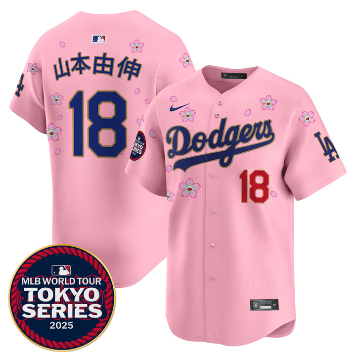LA Dodgers Tokyo Series 2025 Gold Trim Vapor Premier Limited Jersey - Stitched Cherry Blossom Yamamoto