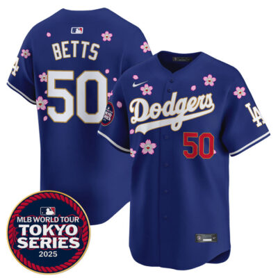 LA Dodgers Tokyo Series 2025 Gold Trim Vapor Premier Limited Jersey - Stitched Royal Mookie Betts