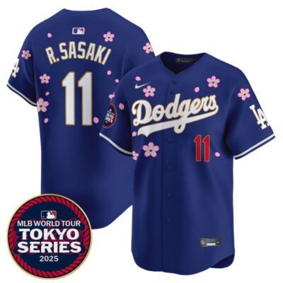 LA Dodgers Tokyo Series 2025 Gold Trim Vapor Premier Limited Jersey - Stitched Royal Roki Sasaki