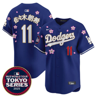 LA Dodgers Tokyo Series 2025 Gold Trim Vapor Premier Limited Jersey - Stitched Royal Roki Sasaki