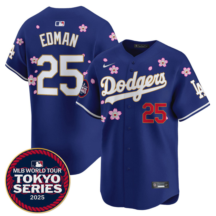 LA Dodgers Tokyo Series 2025 Gold Trim Vapor Premier Limited Jersey - Stitched Royal Tommy Edman