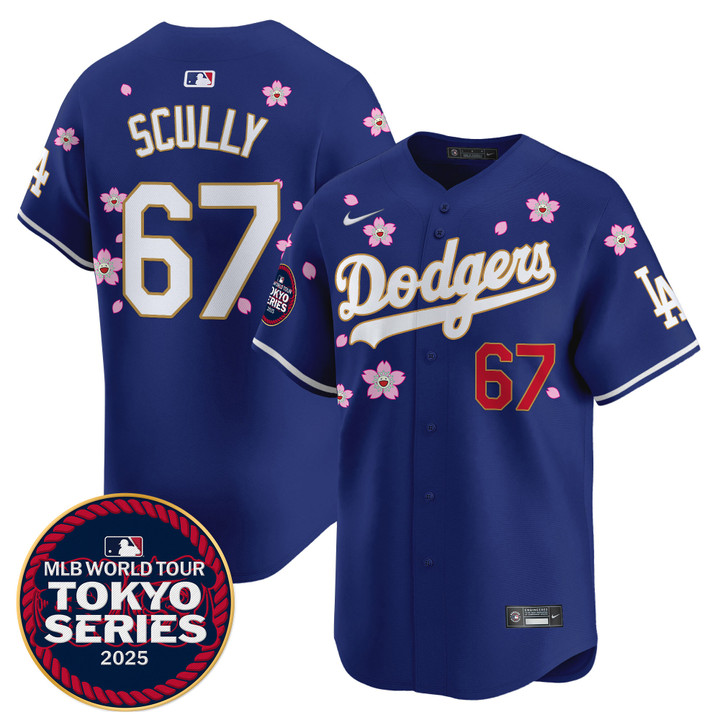 LA Dodgers Tokyo Series 2025 Gold Trim Vapor Premier Limited Jersey - Stitched Royal Vin Scully