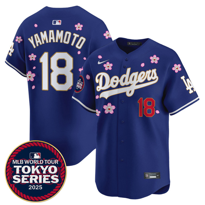 LA Dodgers Tokyo Series 2025 Gold Trim Vapor Premier Limited Jersey - Stitched Royal Yamamoto