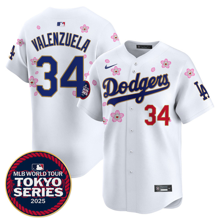 LA Dodgers Tokyo Series 2025 Gold Trim Vapor Premier Limited Jersey - Stitched White Fernando Valenzuela