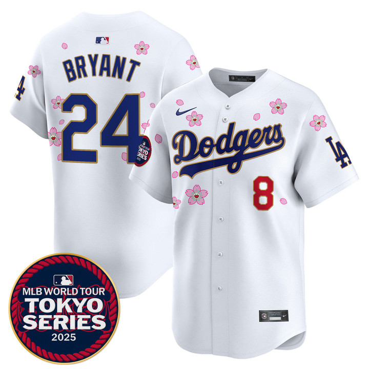 LA Dodgers Tokyo Series 2025 Gold Trim Vapor Premier Limited Jersey - Stitched White Kobe Bryant
