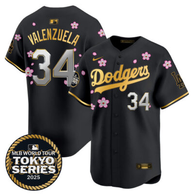 LA Dodgers Tokyo Series 2025 Gold Trim Vapor Premier Limited Jersey V2 - Stitched Black Gold Fernando Valenzuela