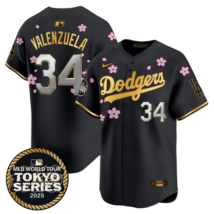 LA Dodgers Tokyo Series 2025 Gold Trim Vapor Premier Limited Jersey V2 - Stitched Black Gold Fernando Valenzuela