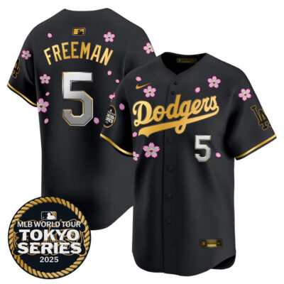 LA Dodgers Tokyo Series 2025 Gold Trim Vapor Premier Limited Jersey V2 - Stitched Black Gold Freddie Freeman