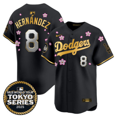LA Dodgers Tokyo Series 2025 Gold Trim Vapor Premier Limited Jersey V2 - Stitched Black Gold Kike Hernandez