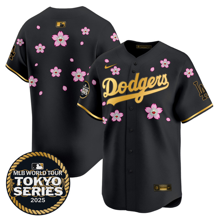 LA Dodgers Tokyo Series 2025 Gold Trim Vapor Premier Limited Jersey V2 - Stitched Black Gold Team