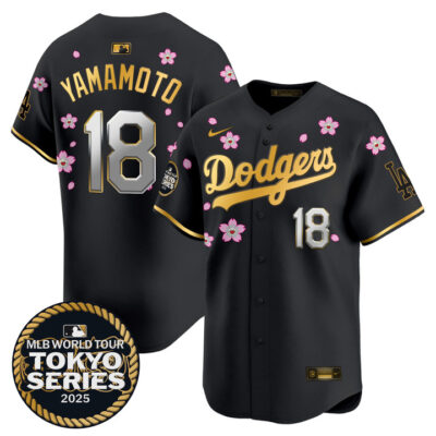 LA Dodgers Tokyo Series 2025 Gold Trim Vapor Premier Limited Jersey V2 - Stitched Black Gold Yamamoto