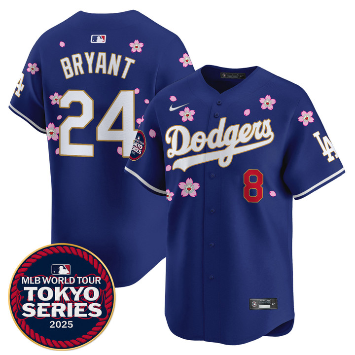 LA Dodgers Tokyo Series 2025 Gold Trim Vapor Premier Limited Jersey V2 - Stitched Royal Kobe Bryant