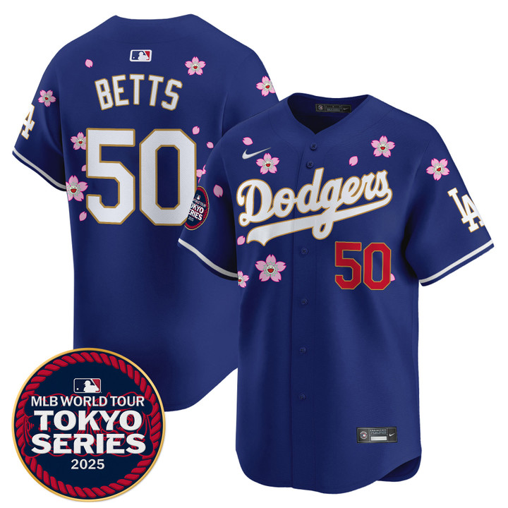 LA Dodgers Tokyo Series 2025 Gold Trim Vapor Premier Limited Jersey V2 - Stitched Royal Mookie Betts