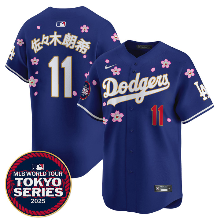 LA Dodgers Tokyo Series 2025 Gold Trim Vapor Premier Limited Jersey V2 - Stitched Royal Roki Sasaki