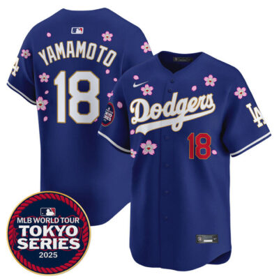 LA Dodgers Tokyo Series 2025 Gold Trim Vapor Premier Limited Jersey V2 - Stitched Royal Yamamoto