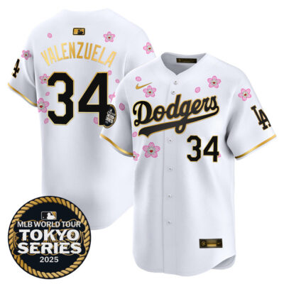 LA Dodgers Tokyo Series 2025 Gold Trim Vapor Premier Limited Jersey V2 - Stitched White Gold Fernando Valenzuela