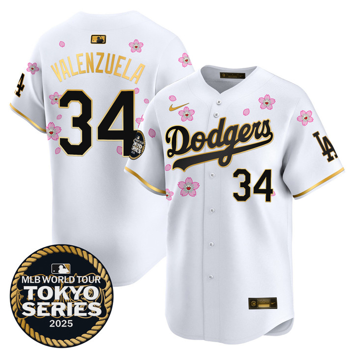 LA Dodgers Tokyo Series 2025 Gold Trim Vapor Premier Limited Jersey V2 - Stitched White Gold Fernando Valenzuela