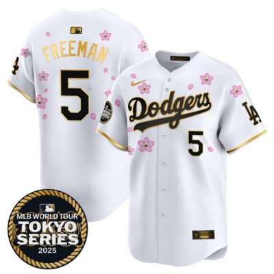 LA Dodgers Tokyo Series 2025 Gold Trim Vapor Premier Limited Jersey V2 - Stitched White Gold Freddie Freeman