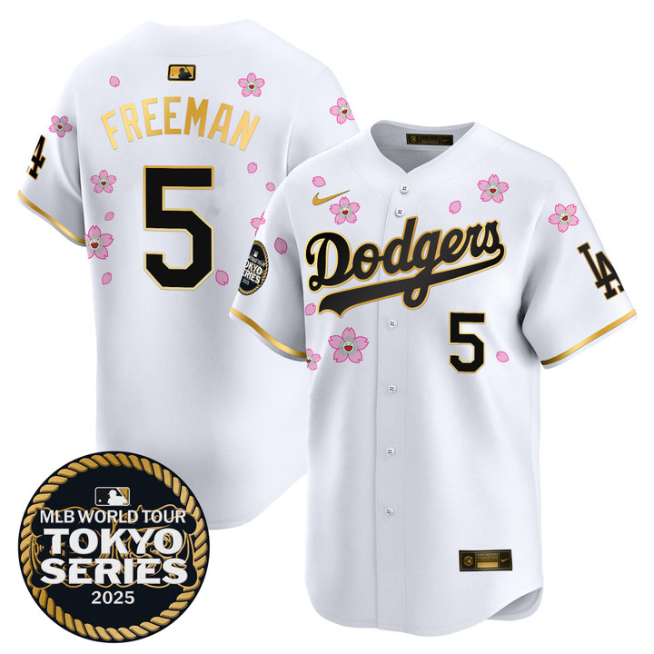 LA Dodgers Tokyo Series 2025 Gold Trim Vapor Premier Limited Jersey V2 - Stitched White Gold Freddie Freeman