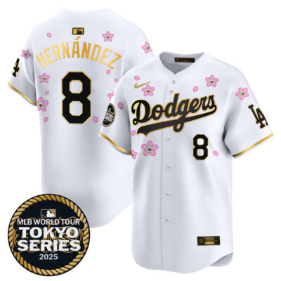 LA Dodgers Tokyo Series 2025 Gold Trim Vapor Premier Limited Jersey V2 - Stitched White Gold Kike Hernandez