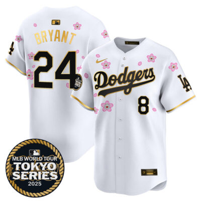 LA Dodgers Tokyo Series 2025 Gold Trim Vapor Premier Limited Jersey V2 - Stitched White Gold Kobe Bryant