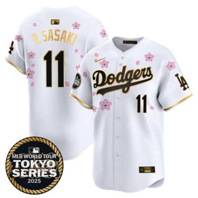 LA Dodgers Tokyo Series 2025 Gold Trim Vapor Premier Limited Jersey V2 - Stitched White Gold Roki Sasaki