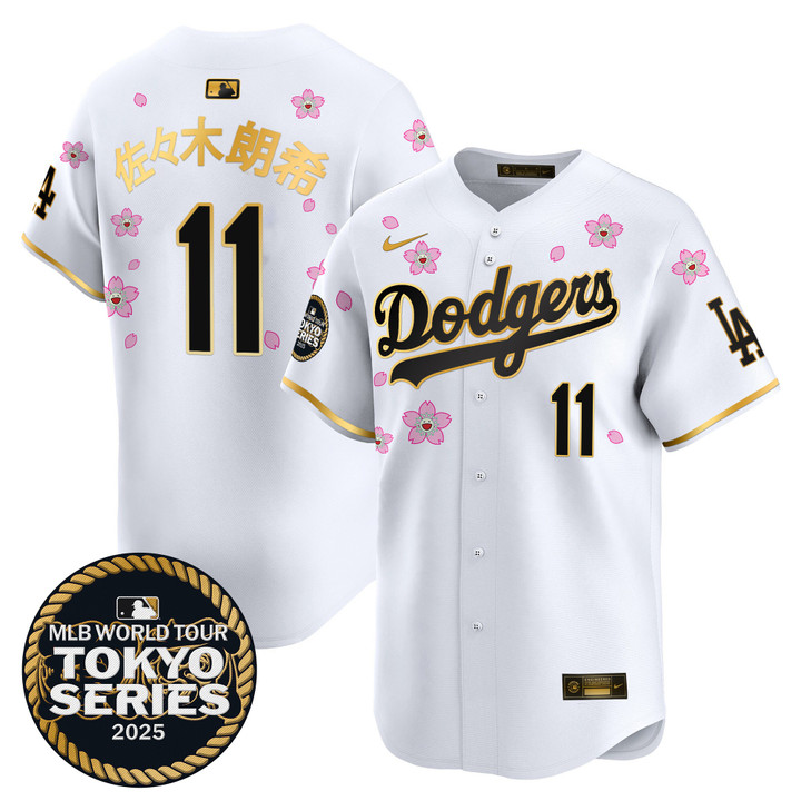 LA Dodgers Tokyo Series 2025 Gold Trim Vapor Premier Limited Jersey V2 - Stitched White Gold Roki Sasaki