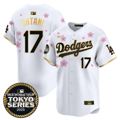 LA Dodgers Tokyo Series 2025 Gold Trim Vapor Premier Limited Jersey V2 - Stitched White Gold Shohei Ohtani