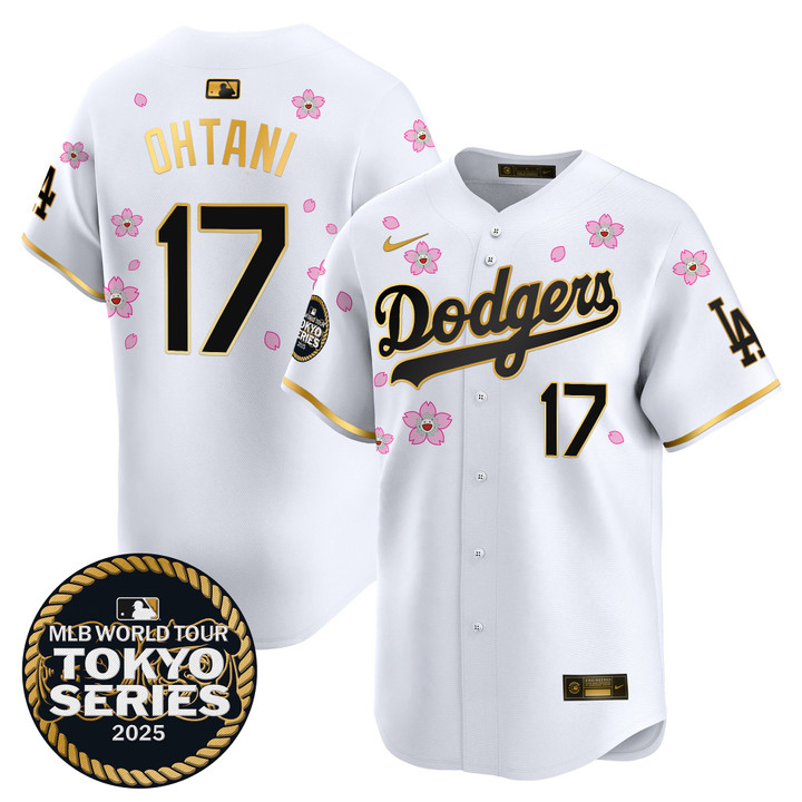 LA Dodgers Tokyo Series 2025 Gold Trim Vapor Premier Limited Jersey V2 - Stitched White Gold Shohei Ohtani