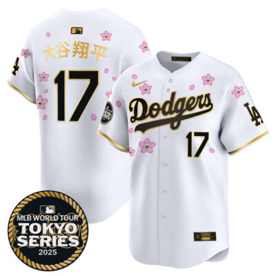LA Dodgers Tokyo Series 2025 Gold Trim Vapor Premier Limited Jersey V2 - Stitched White Gold Shohei Ohtani